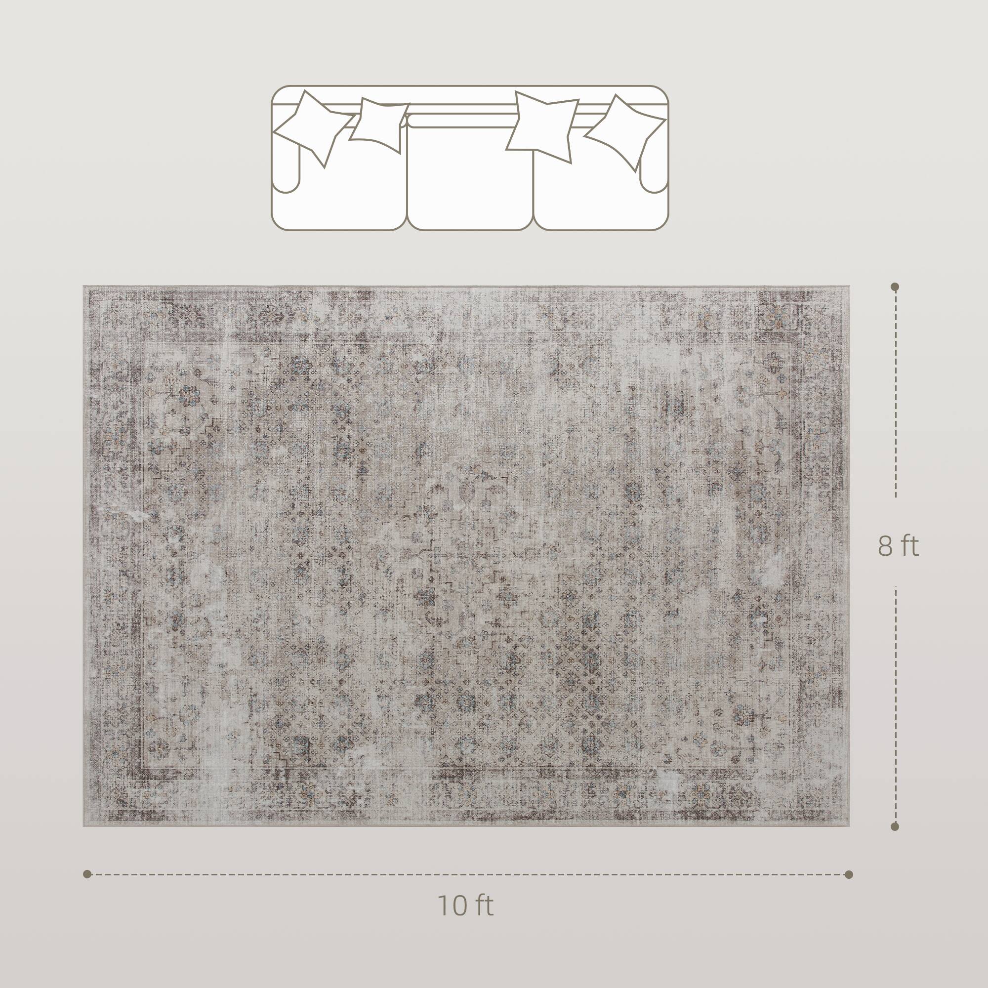 Alt View 2. Homcom - Area Rug 8x10, Machine Washable Non-Slip Traditional Floor Cover, Light Mixed-Brown - Light Mixed Brown.