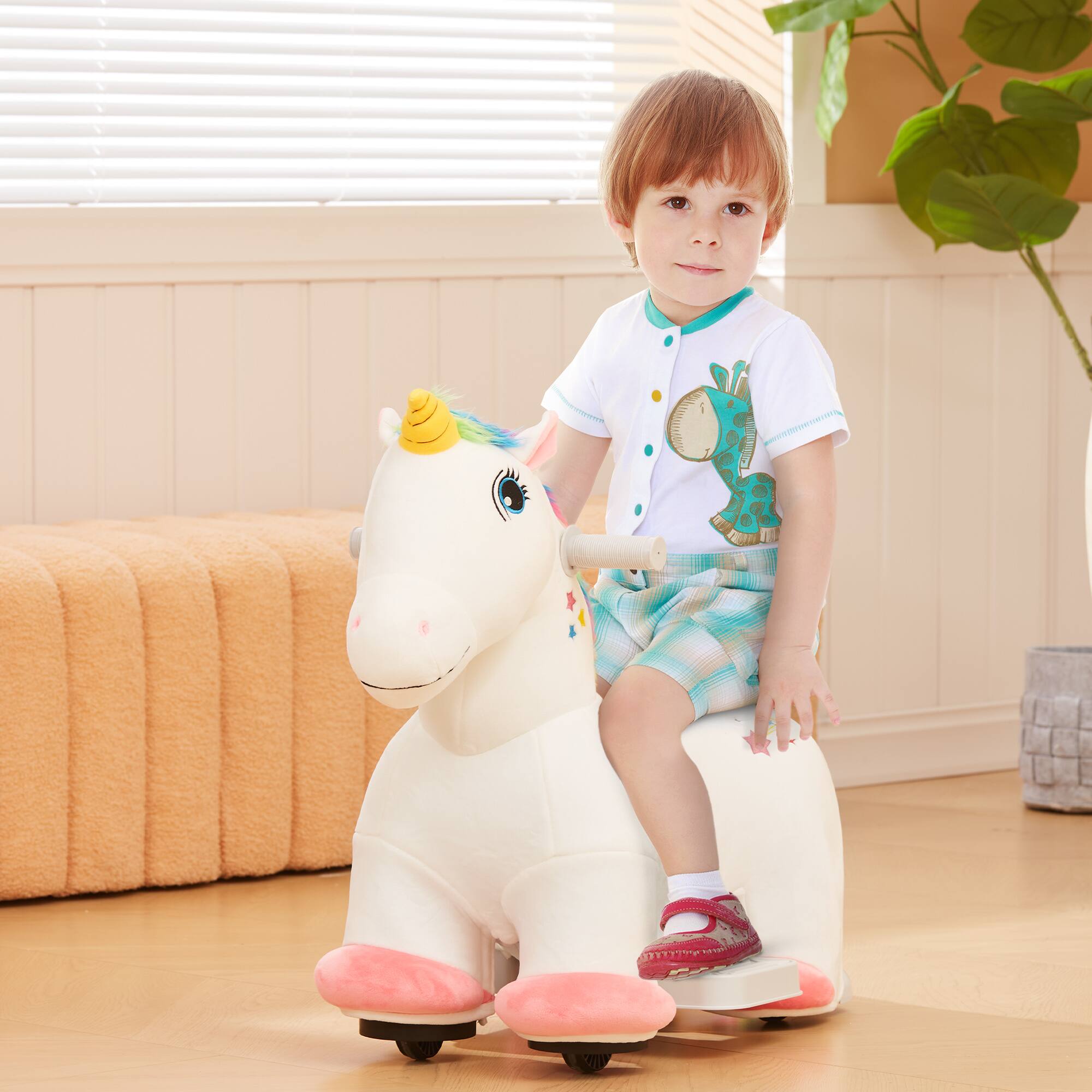 Alt View 1. Glintex - Electric Unicorn Ride-On Horse for Kids with Music, Soft Seat, and Smooth PU Wheels - White.