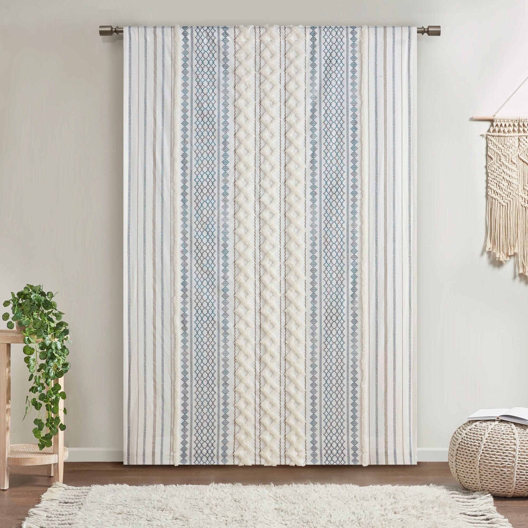 Alt View 4. BreeBe - Cotton Printed Curtain Panel with Chenille Stripe and Lining 50x108' - Multi.