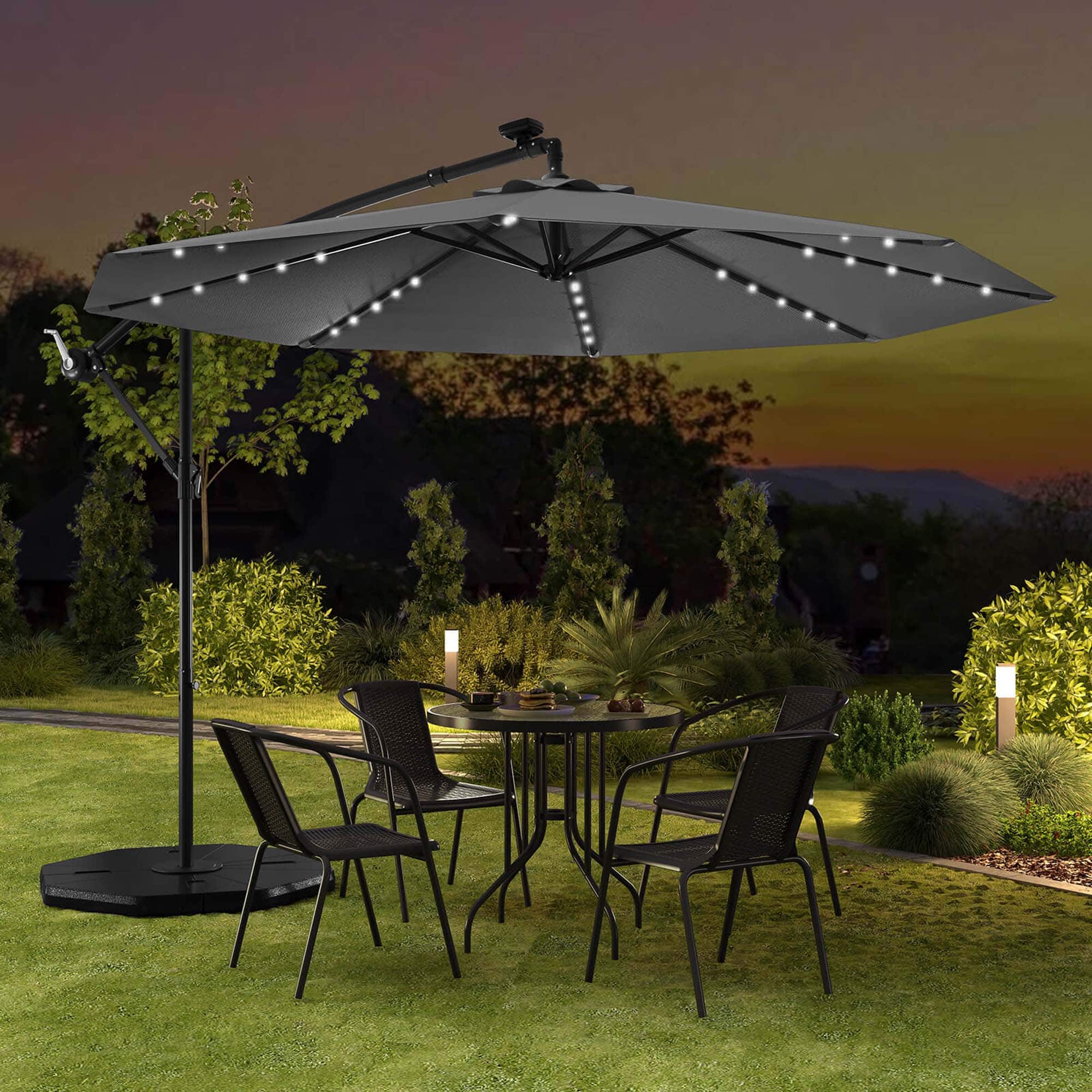 リール umbrella Costway 10 Ft Patio Solar LED 40 Lights Offset Umbrella