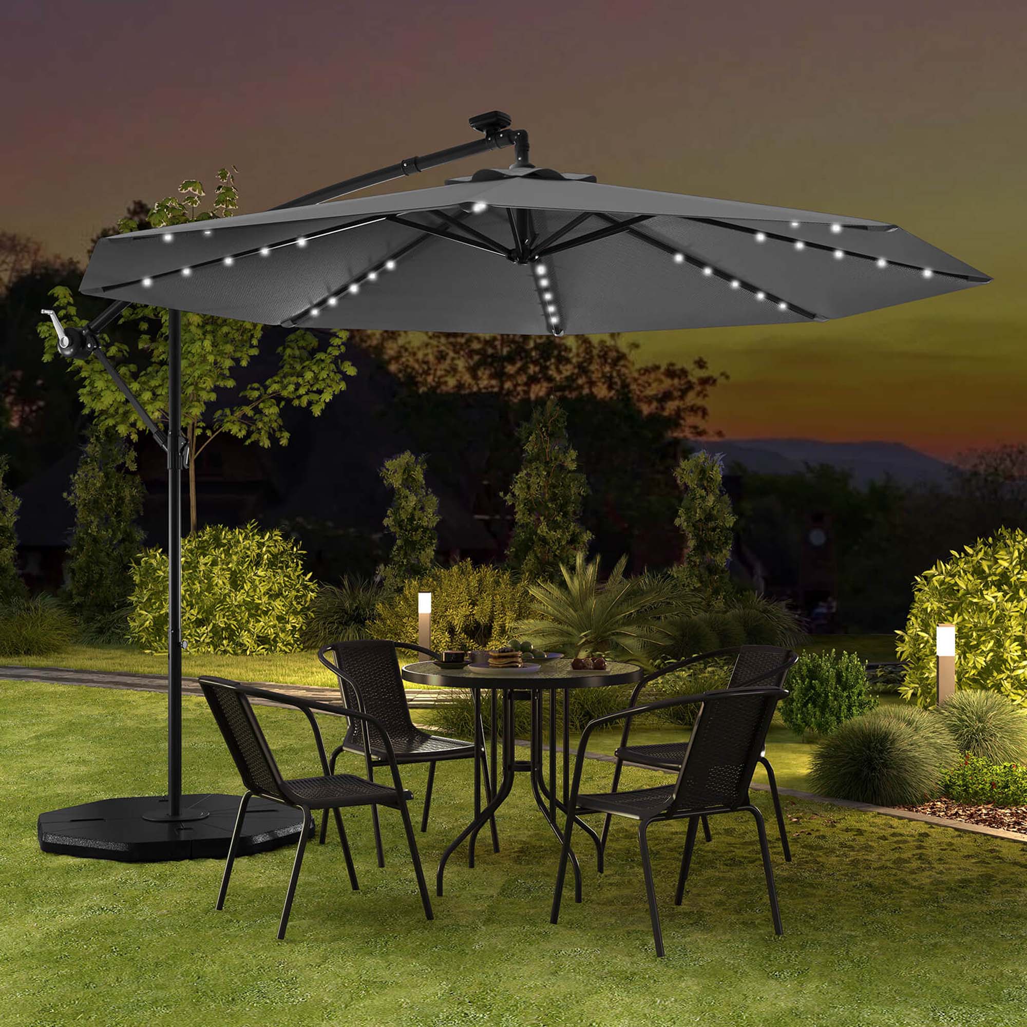 Alt View 4. Costway - 10 Ft Patio Solar LED 40 Lights Offset Umbrella Crank Cross Base - Gray.