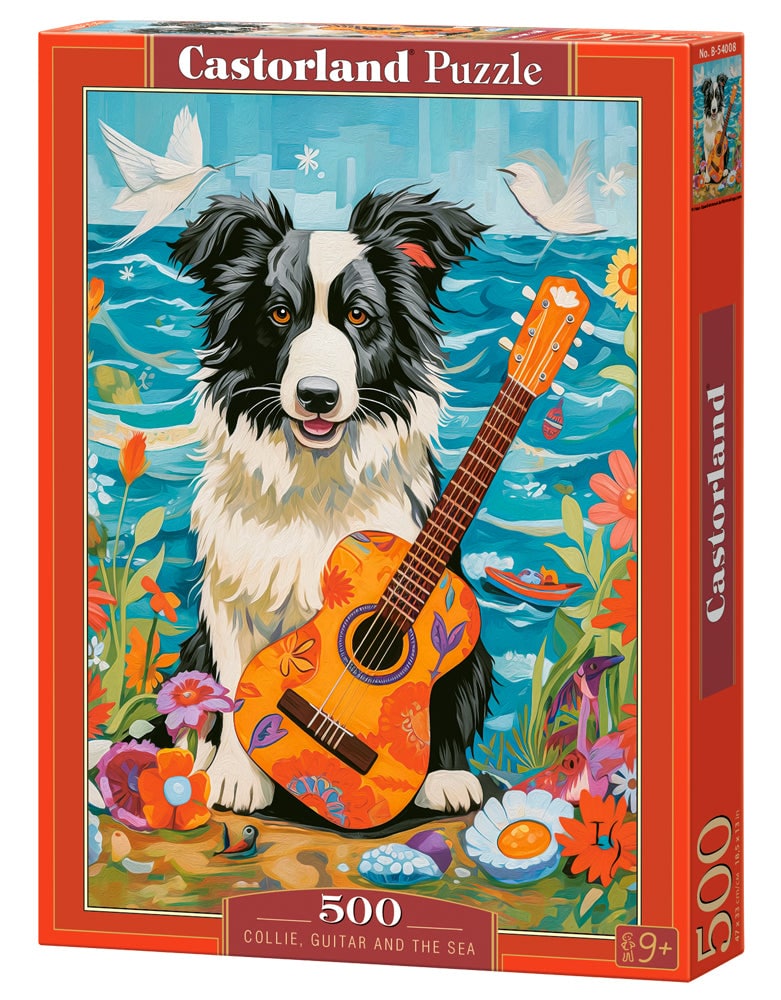 Castorland - 500 Piece Jigsaw Puzzles, Collie, Guitar and the Sea, Animal puzzle, Dog, Pets, Adult Puzzle, B-54008 - Red