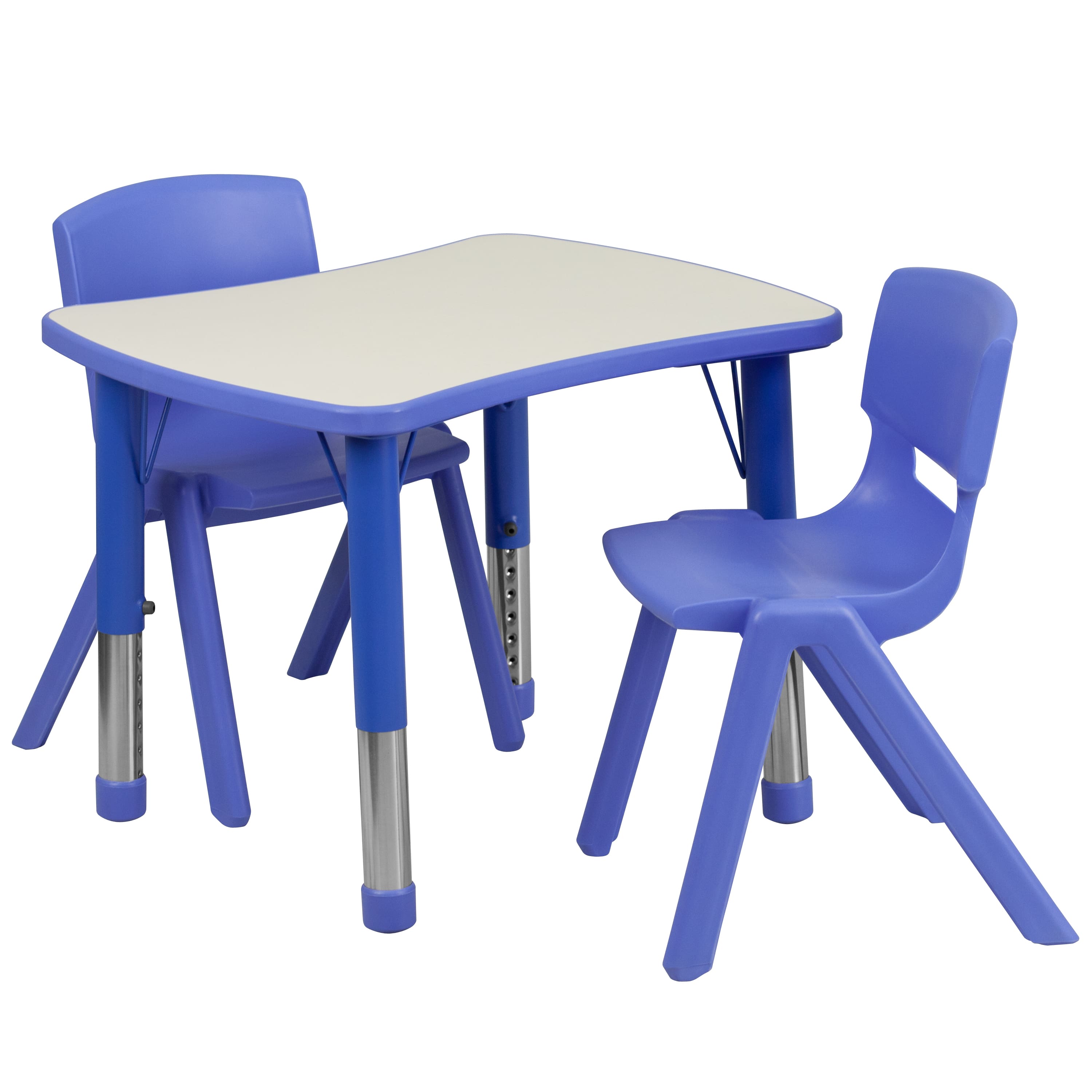 Emma + Oliver - 21.875"W x 26.625"L Rectangular Plastic Height Adjustable Activity Table Set with 2 Chairs - Blue