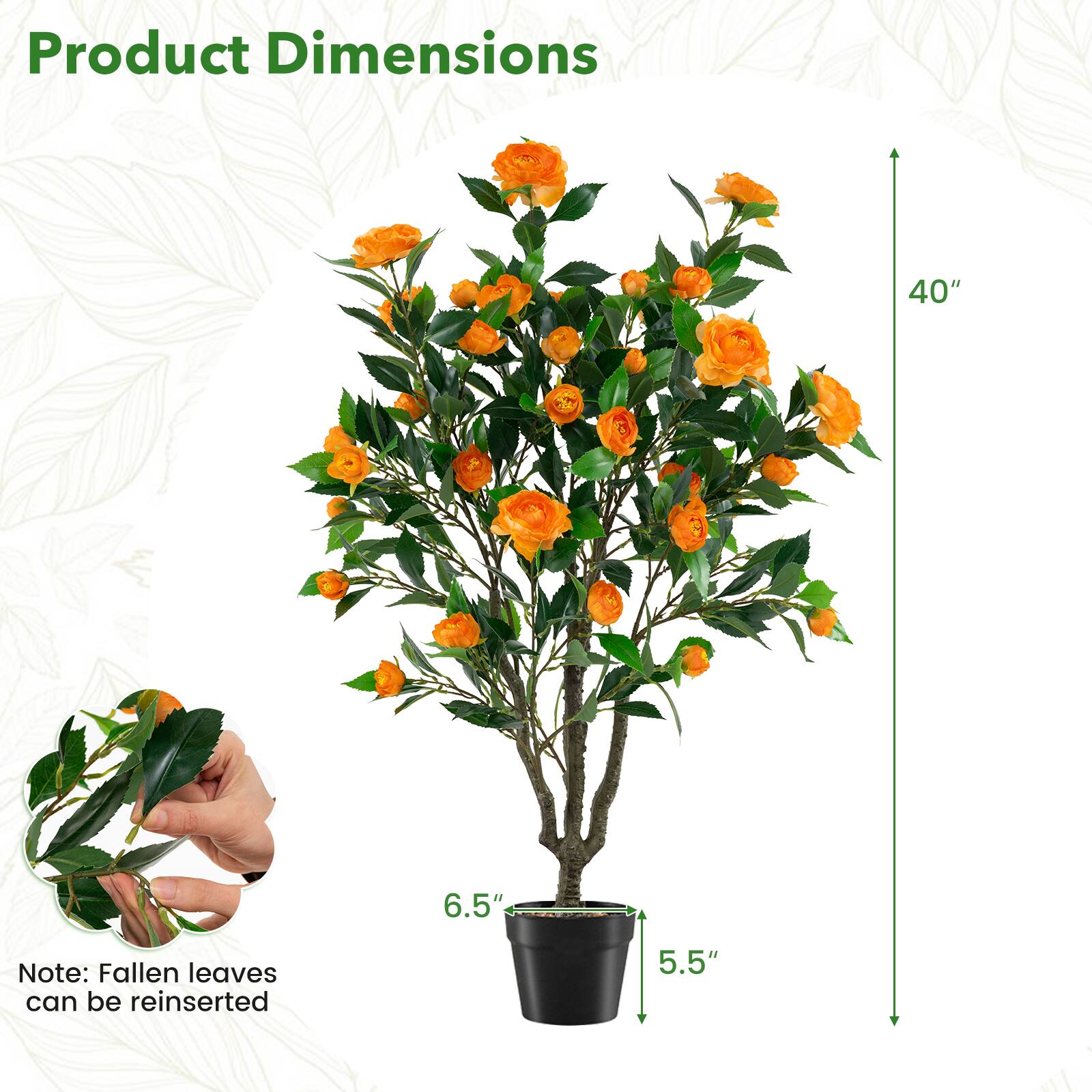 Product Dimensions  
40" x 6.5" x 5.5"  

Note: Fallen leaves can be reinserted