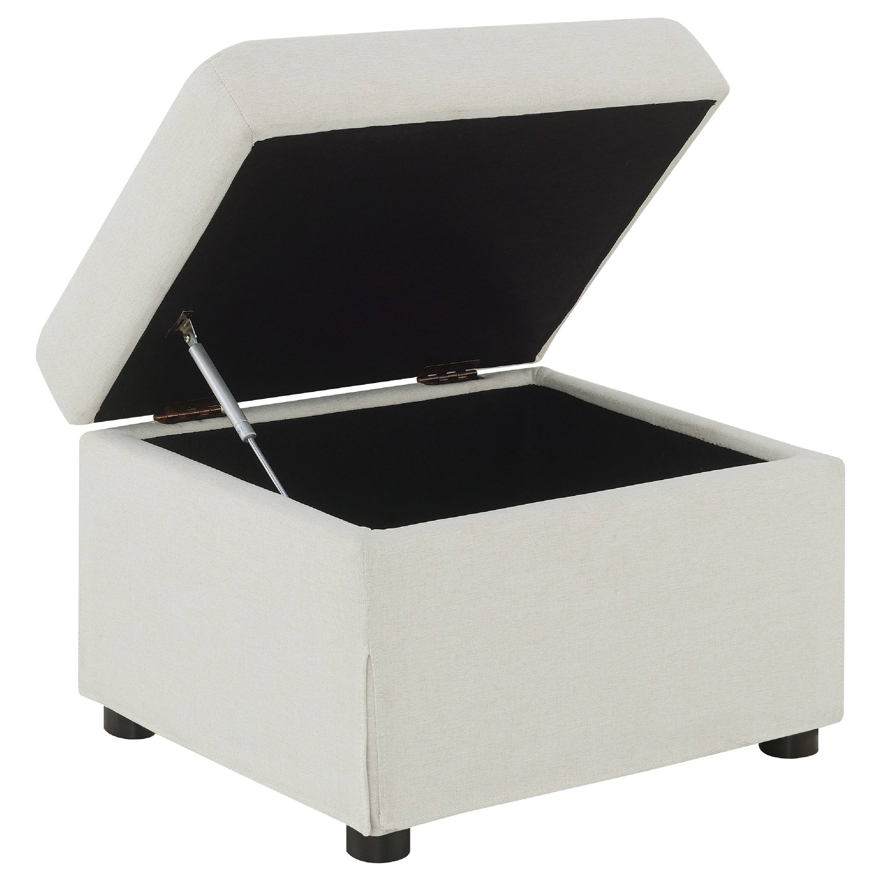 Alt View 4. Manhattan Lane - Jira Modern Storage Ottoman, Black Feet, Beige Upholstery, 24 Inch - Beige, Black.