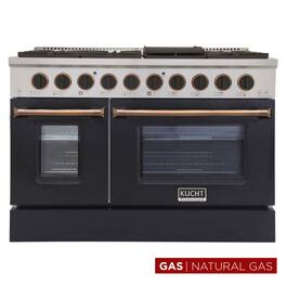 Kucht - 48 in. 6.7 cu. ft. Natural Gas Range with Sealed Burners and Two Ovens - One Convection - in Black with Gold Accents - Black/Gold