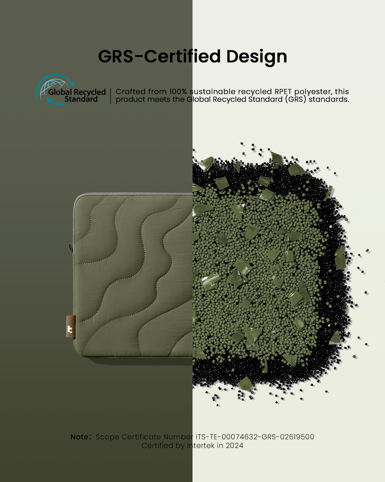 GRS-Certified Design Global Recycled Crafted from 100% sustainable recycled RPET polyester, this Standard product meets the Global Recycled Standard (GRS) standards. Note: Scope Certificate Number TS-TE-00074632-GRS-02619500 Certified by Intertek in 2024.