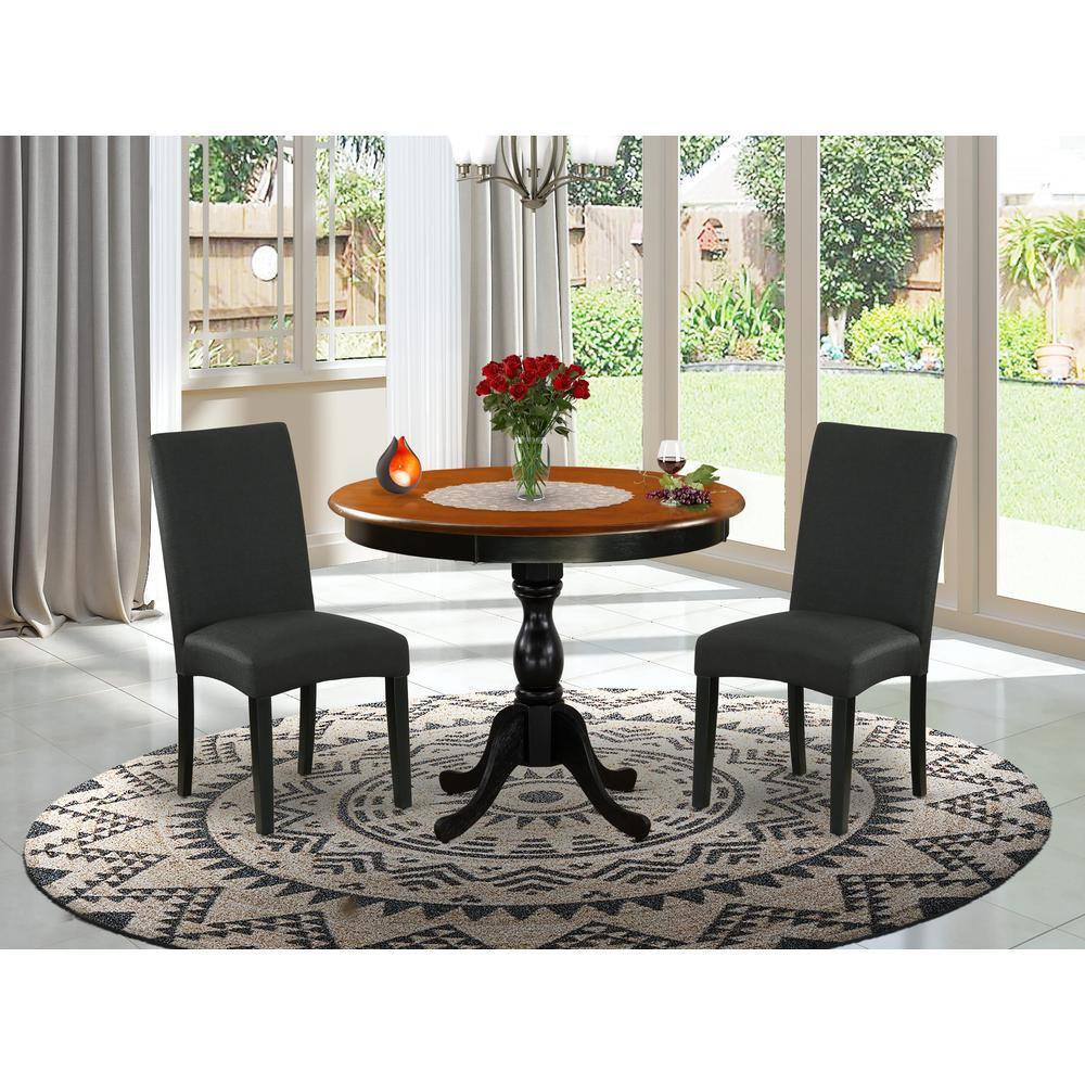 Angle. East West Furniture - East West Furniture 3-Pc Dinner Table Set Contains a Round Dining Room Table and 2 Black Linen Fabric Parsons Chairs - Multi-Color.