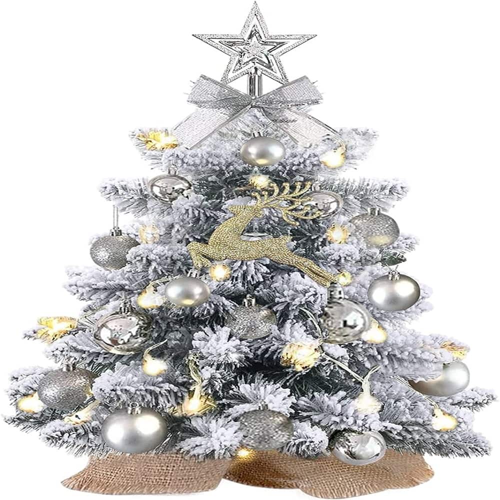 RTMB - Mini Prelit Christmas Tree, Snow Flocked, Small Tabletop Decoration for Home/Office - Color: Snow Flocked Size: 1ft 11in