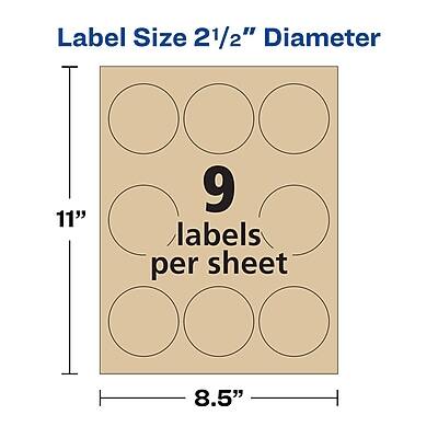 Label Size 21/2" Diameter  
11"  
9 labels per sheet  
8.5"