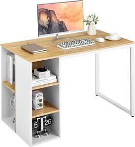 Ecooso - Computer Desk with 5 Side Shelves, Storage Workstation with Metal Frame for Home Office Setup - Natural