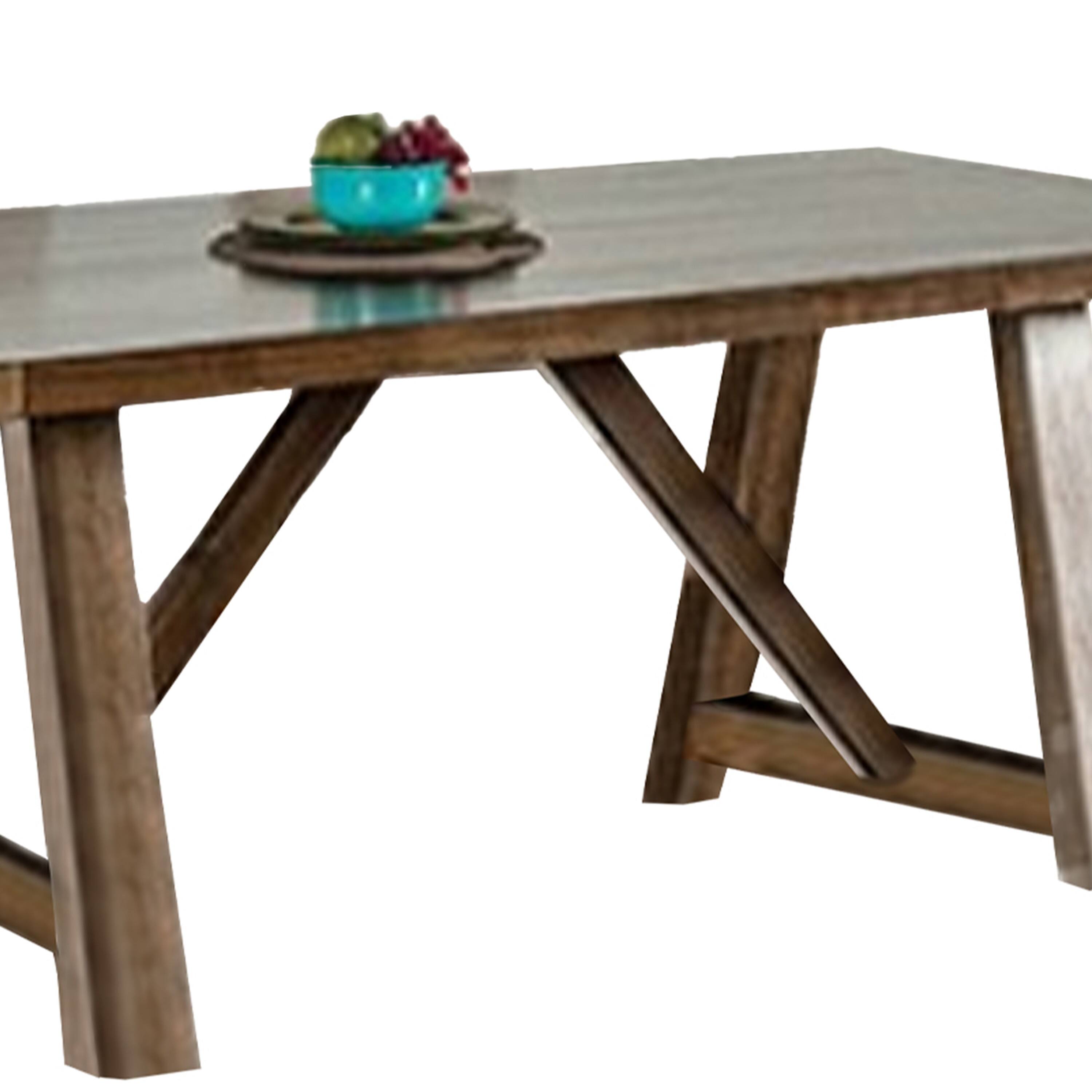 Alt View 2. Manhattan Lane - Jule Dining Table, 76 Inch Rectangular Top, Trestle Base, Brown Solid Wood - Brown.