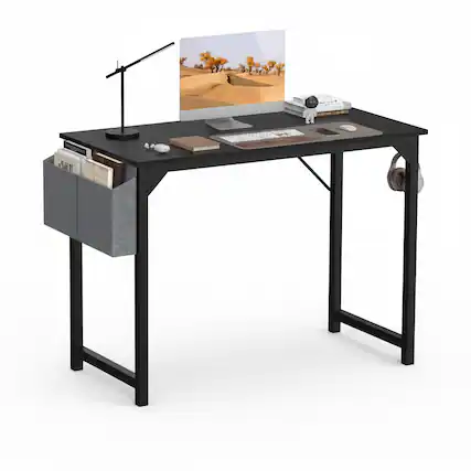 Front. AOITUN - 40 Inch Computer Desk with Storage Bag - Compact Black Desk for Home Office, Work Desk Home Office - Steel.