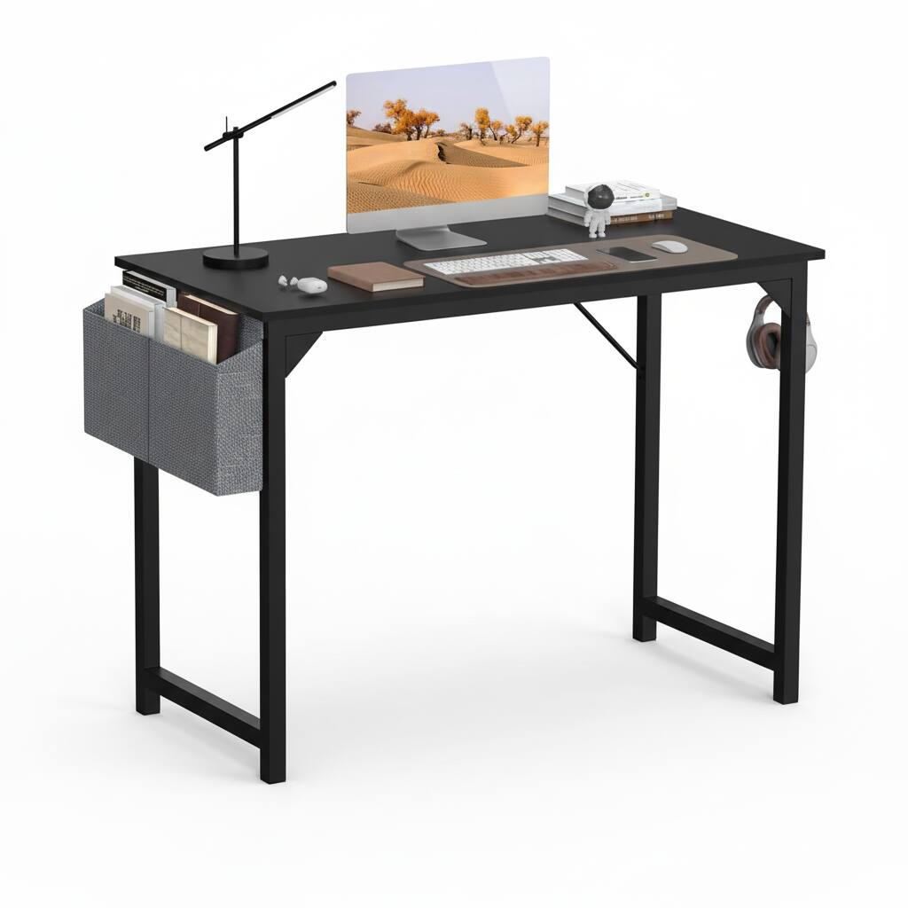 Front. AOITUN - 40 Inch Computer Desk with Storage Bag - Compact Black Desk for Home Office, Work Desk Home Office - Steel.