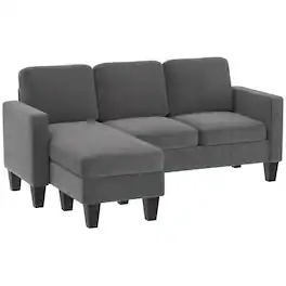 Homcom - Sofa, L Shaped Couch, with Reversible Chaise or Ottoman - Dark Gray