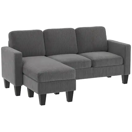 Front. Homcom - Sofa, L Shaped Couch, with Reversible Chaise or Ottoman - Dark Gray.