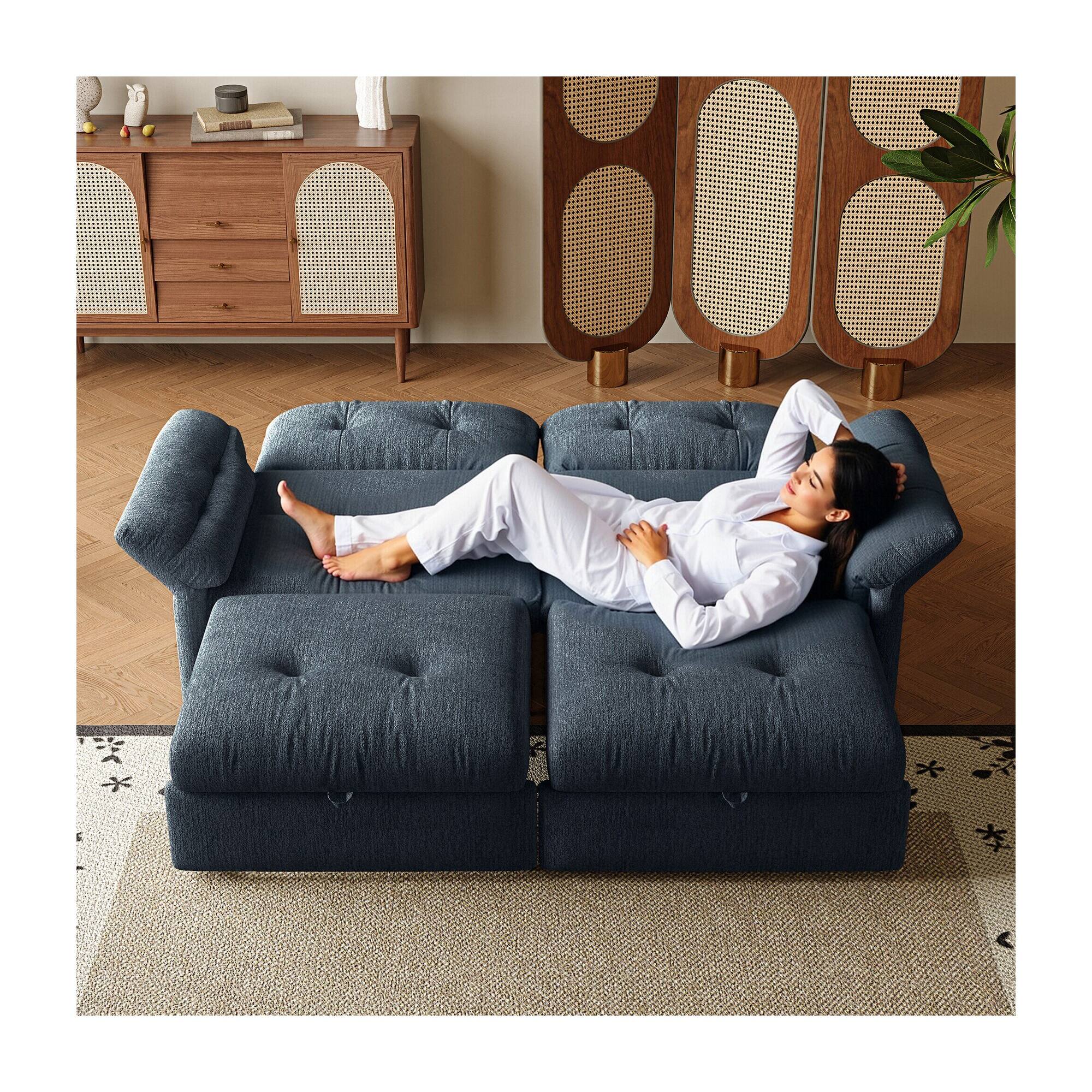Alt View 1. Boyel Living - 81.5-Inch Chenille Convertible Sleeper Loveseat with Pull-Out Bed - Blue.