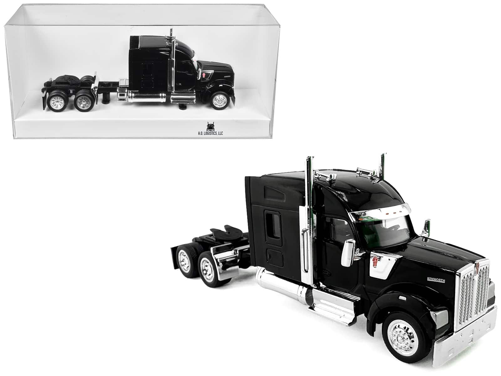 HO Logistics Replicas - Kenworth W990 with Stand Up Sleeper Cab 1/87 (HO) Plastic Model Car by HO Logistics - Black