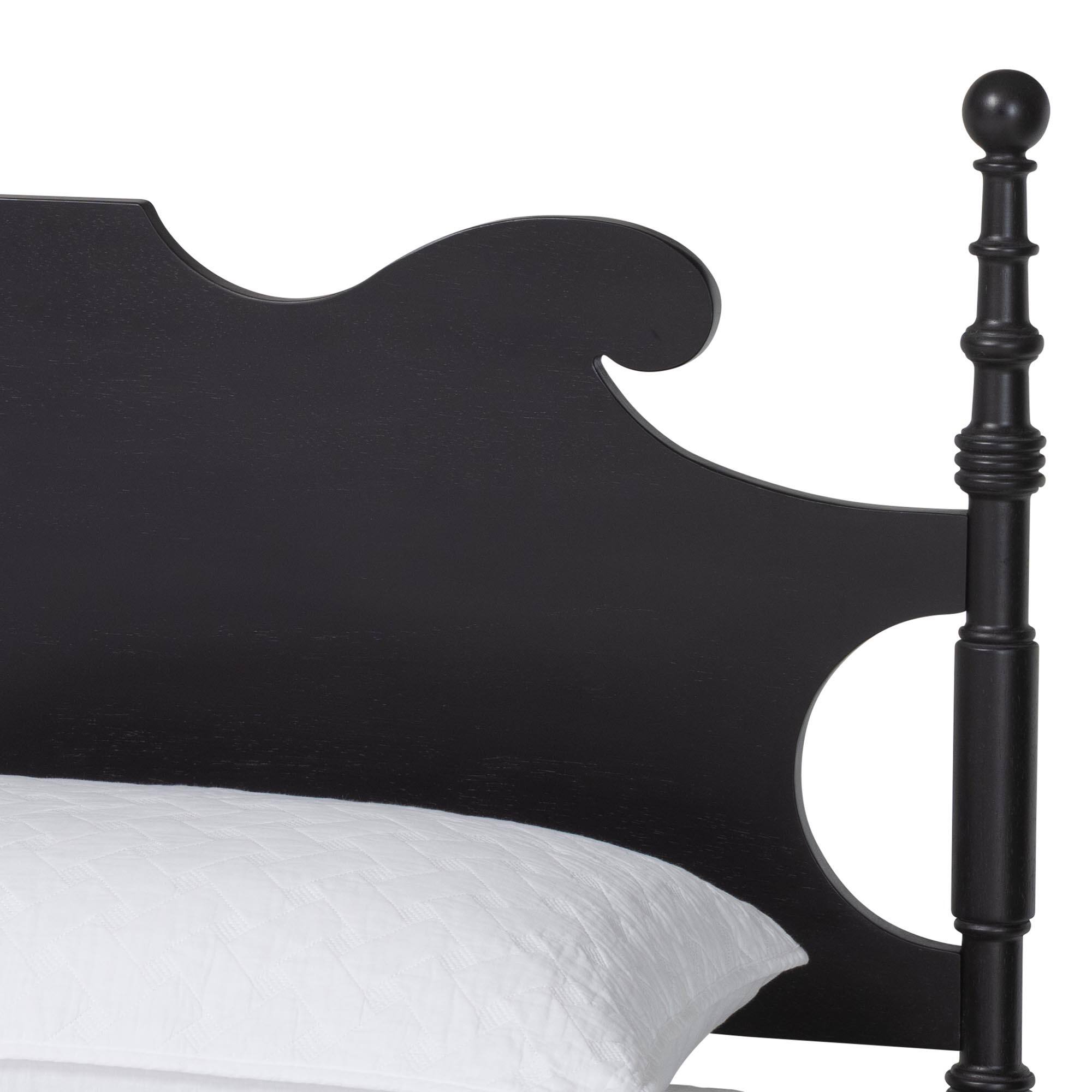 Back. Baxton Studio - Gaetano Platform Bed - Four Poster Bed Frame with Turned Posts and Panel Headboard for Bedroom, Queen - Black.