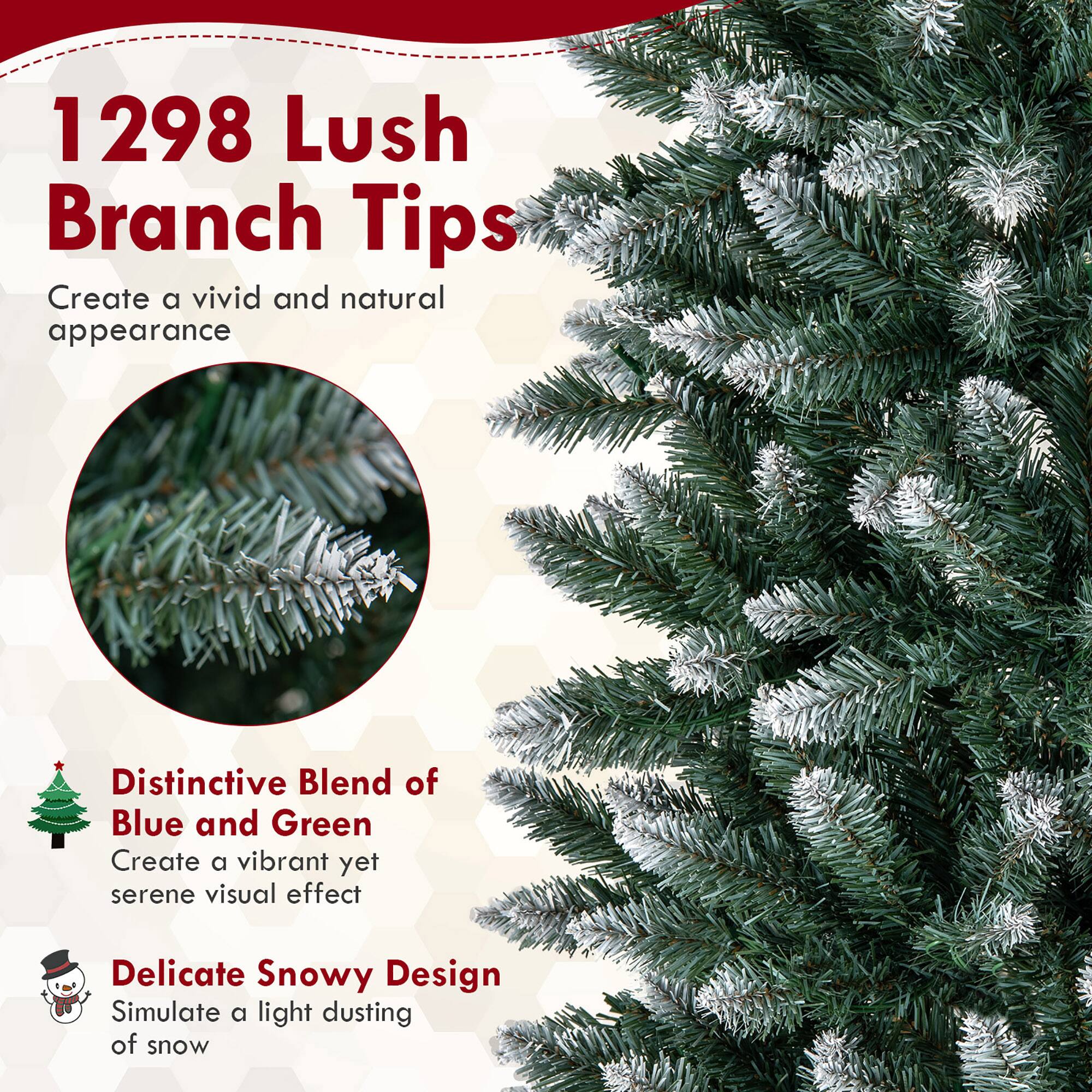 1298 Lush Branch Tips  
Create a vivid and natural appearance  

Distinctive Blend of Blue and Green  
Create a vibrant yet serene visual effect  

Delicate Snowy Design  
Simulate a light dusting of snow