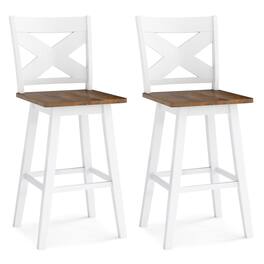 Gymax - 29'' Swivel Barstools Set of 2 w/Backrest Large Seat Footrest for Kitchen Island Walnut - White