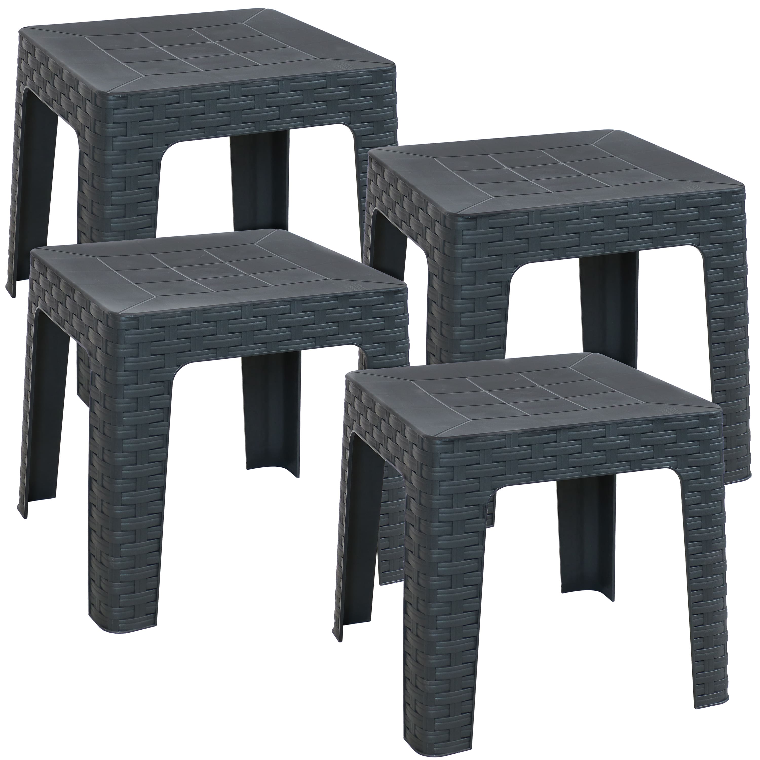 Sunnydaze - 18.5 in Plastic Square Patio Side Table - Set of 4 - Gray