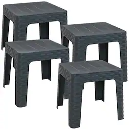 Sunnydaze - 18.5 in Plastic Square Patio Side Table - Set of 4 - Gray