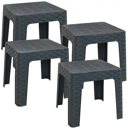 Front. Sunnydaze - 18.5 in Plastic Square Patio Side Table - Set of 4 - Gray.