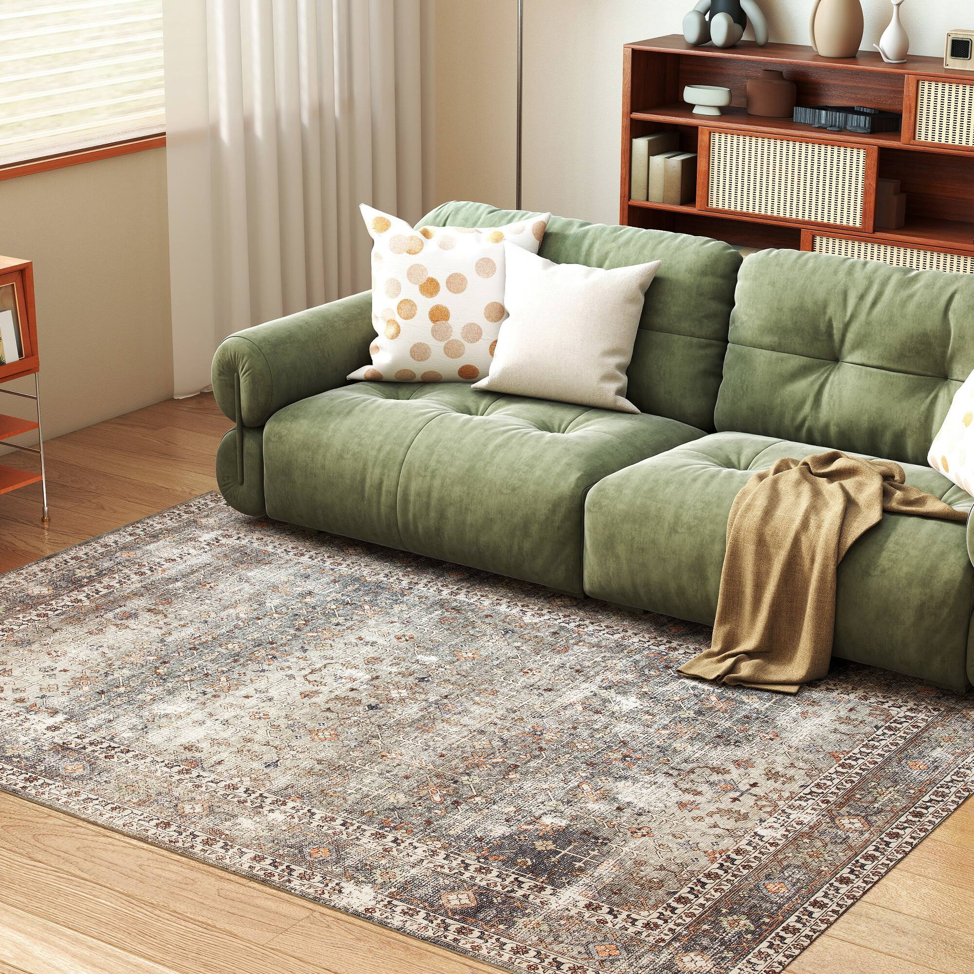 Alt View 1. Homcom - Washable Area Rug 5x7, Non-Slip Traditional Floor Cover Foldable Carpet for Living Room - Dark Mixed Brown.