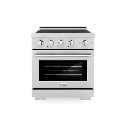 Front. ZLINE - 30 in. 4.2 cu. ft. Paramount Freestanding Induction Range with 4 Burners and Electric Oven in Satin Stainless Steel - Satin Stainless Steel.