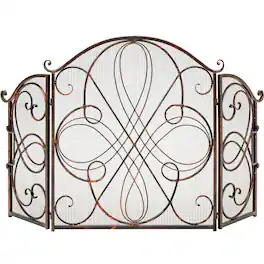 Best Choice Products - 3-Panel 55x33in Wrought Iron Fireplace Safety Screen Decorative Scroll Spark Guard Cover - Copper