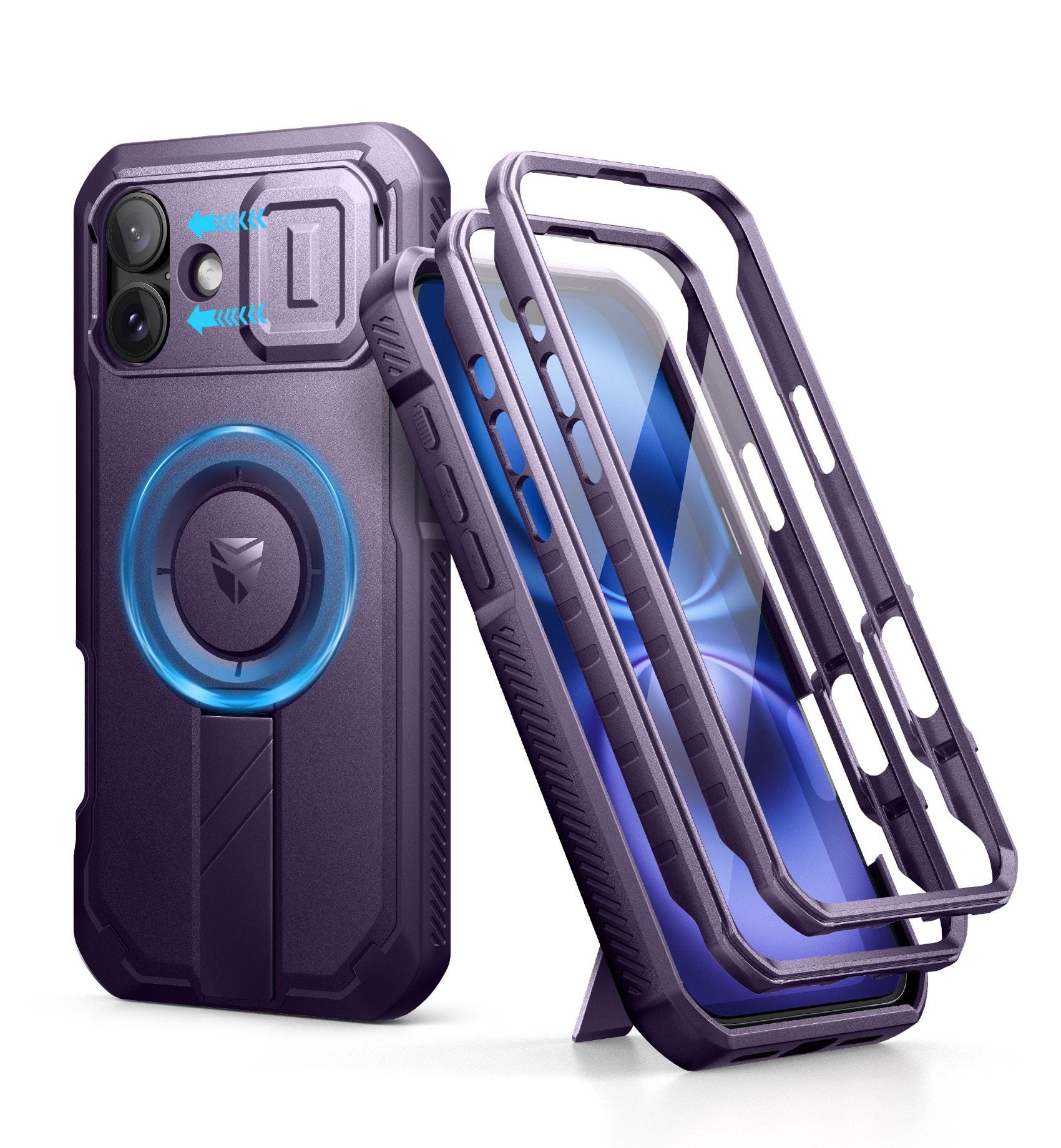 dexnor - for iPhone 16 Plus Case with Slide Camera Cover & Adjustable Kickstand & Built-in Screen Protector - Phantom Purple