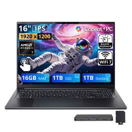 Acer - Swift Go 16 AI 16" WUXGA Touch Laptop,Ryzen AI 7 445,16GB RAM,1TB SSD+1TB Dock Set,Backlit Keyboard,Win 11 - Black