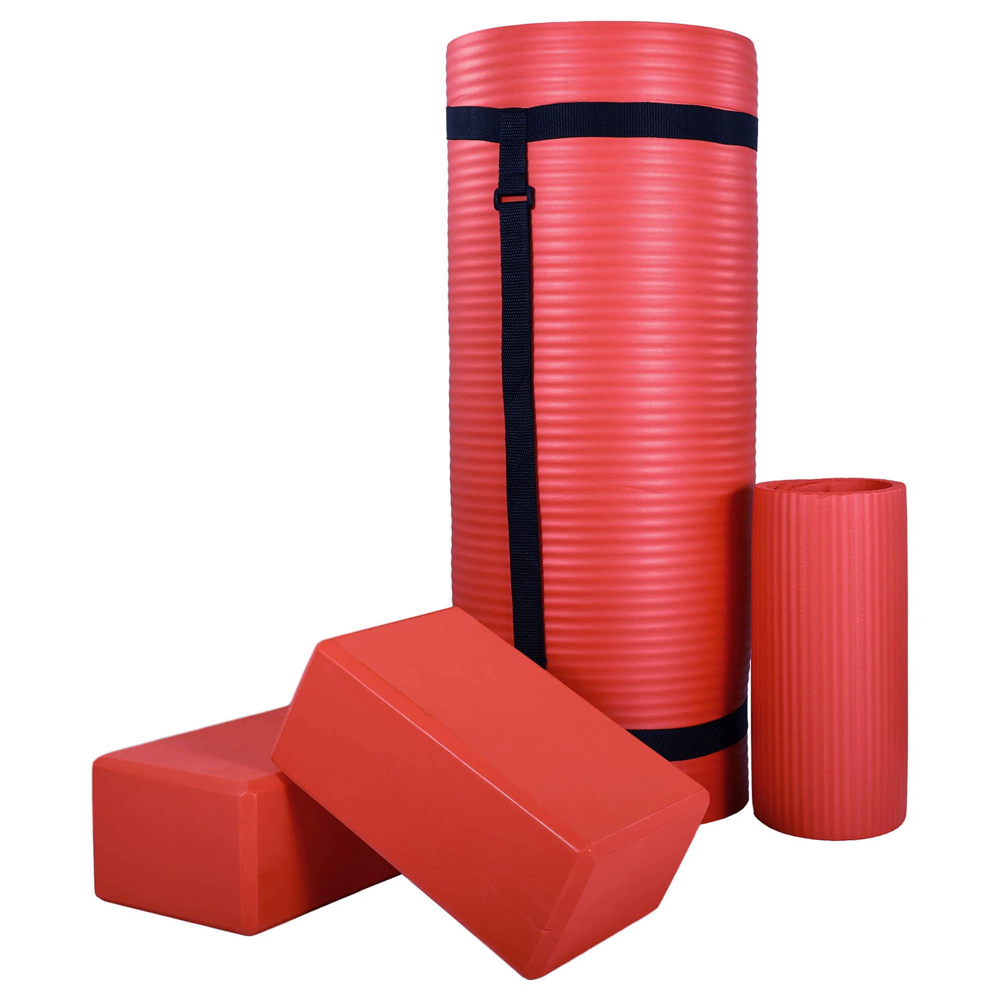 "BalanceFrom Fitness - 71""x24"" Anti Tear Yoga Mat w/Strap, Knee Pad & Blocks - Red" price history on PriceWatchPro