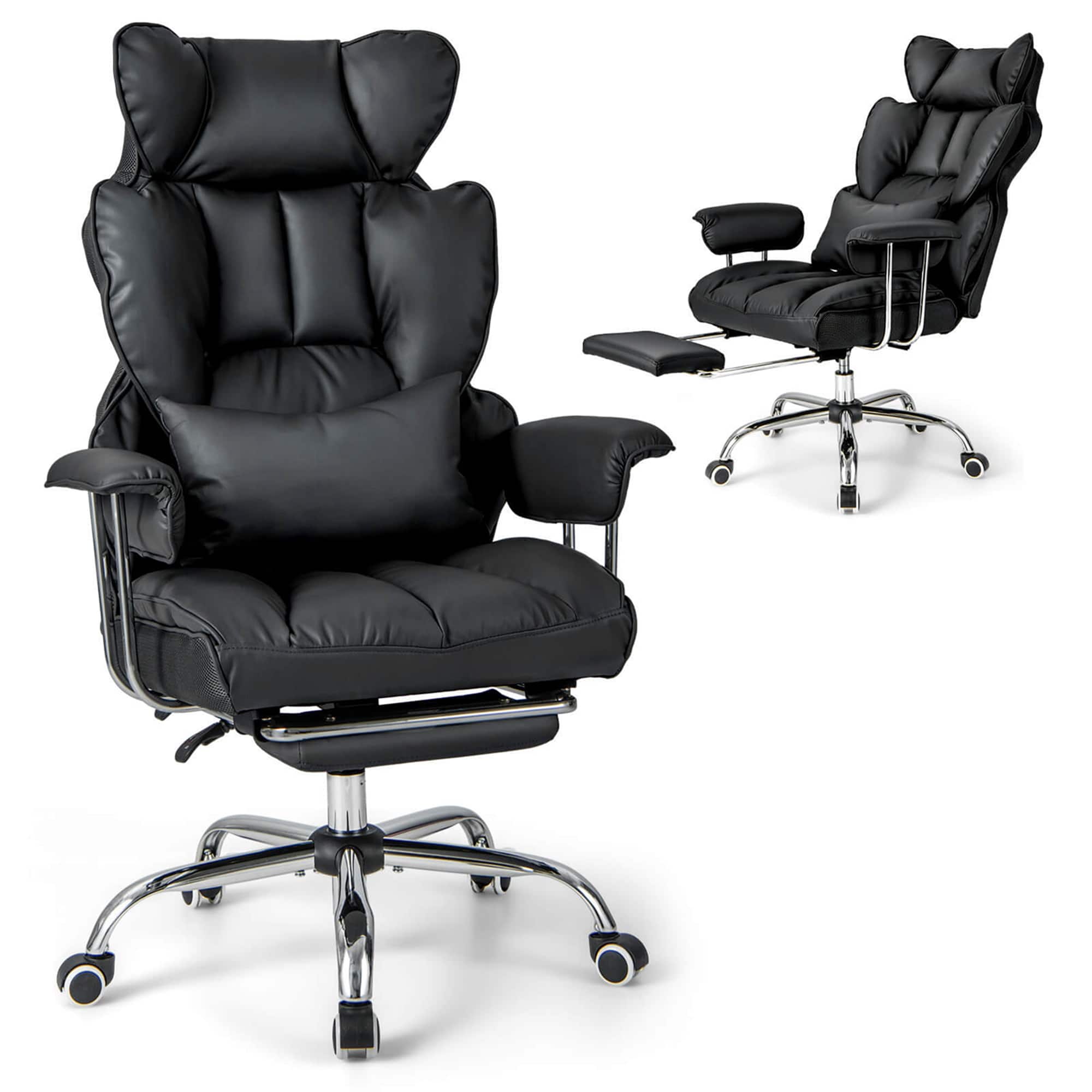 Front. Costway - Big and Tall Executive Office Chair with Footrest Lumbar Support - Black.