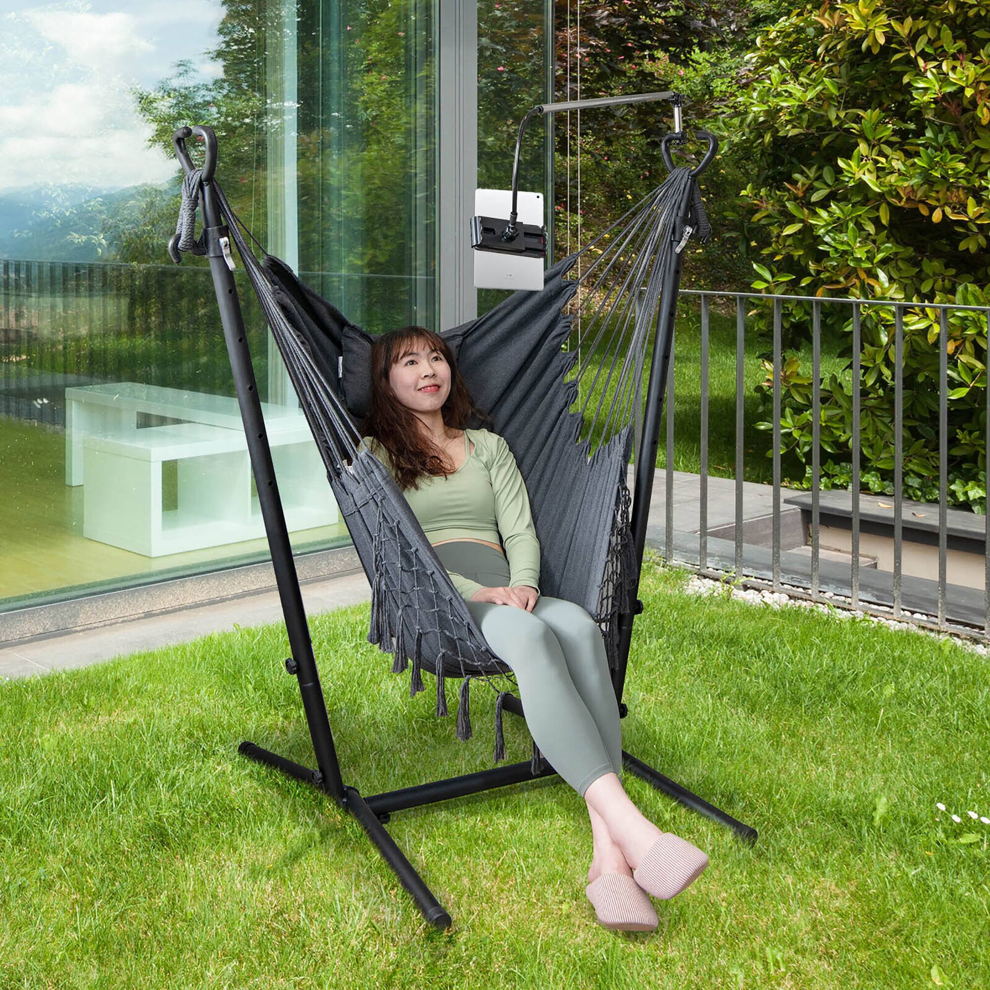Alt View 3. Gymax - Gymax Hammock Chair with Stand Phone Holder Adjustable Swing Indoor & Outdoor Use - Grey.