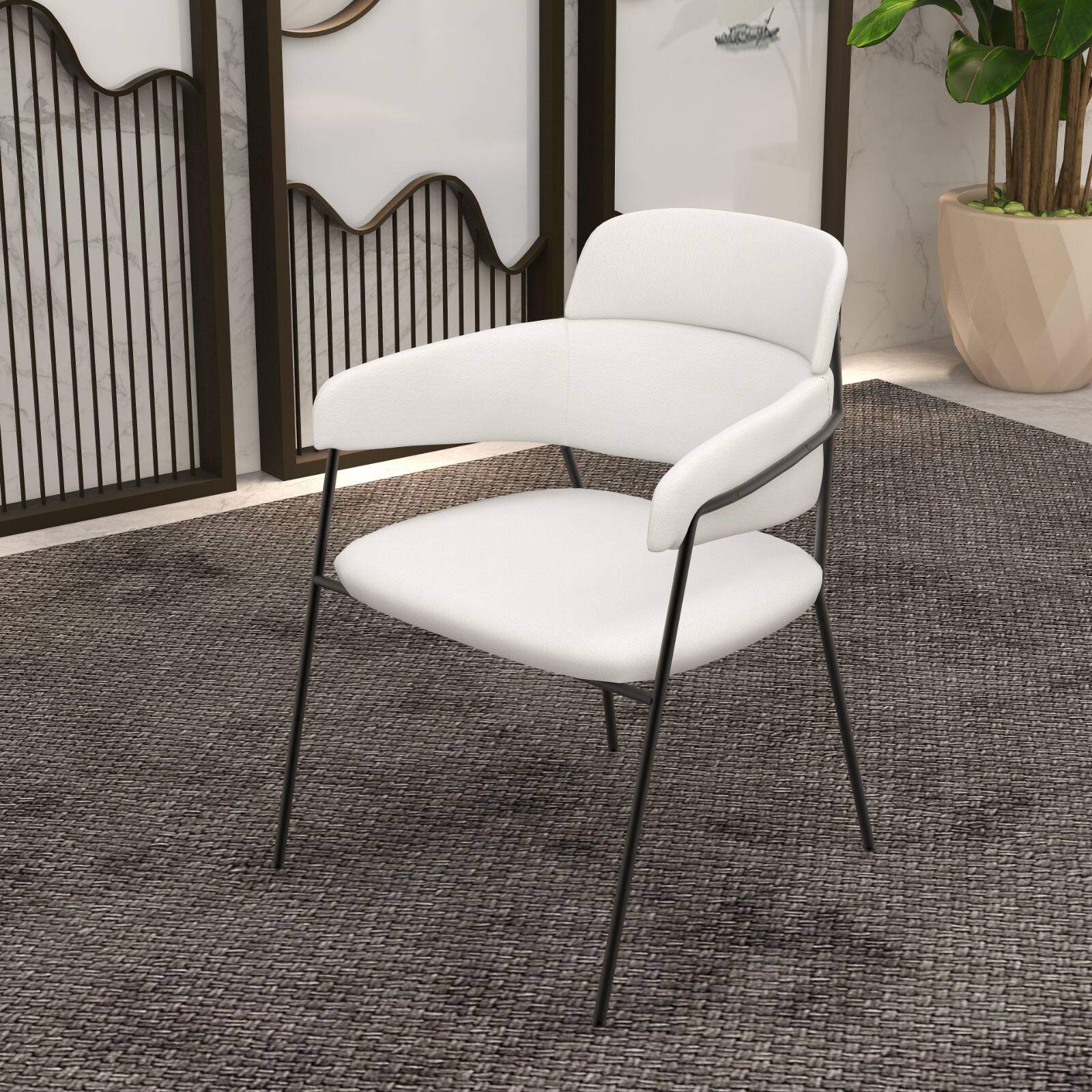 Angle. LeisureMod - Axis 4-PCS Ergonomic Dining Chair with Stainless Steel Base & Scratch-Resistant Floor Glides - White.