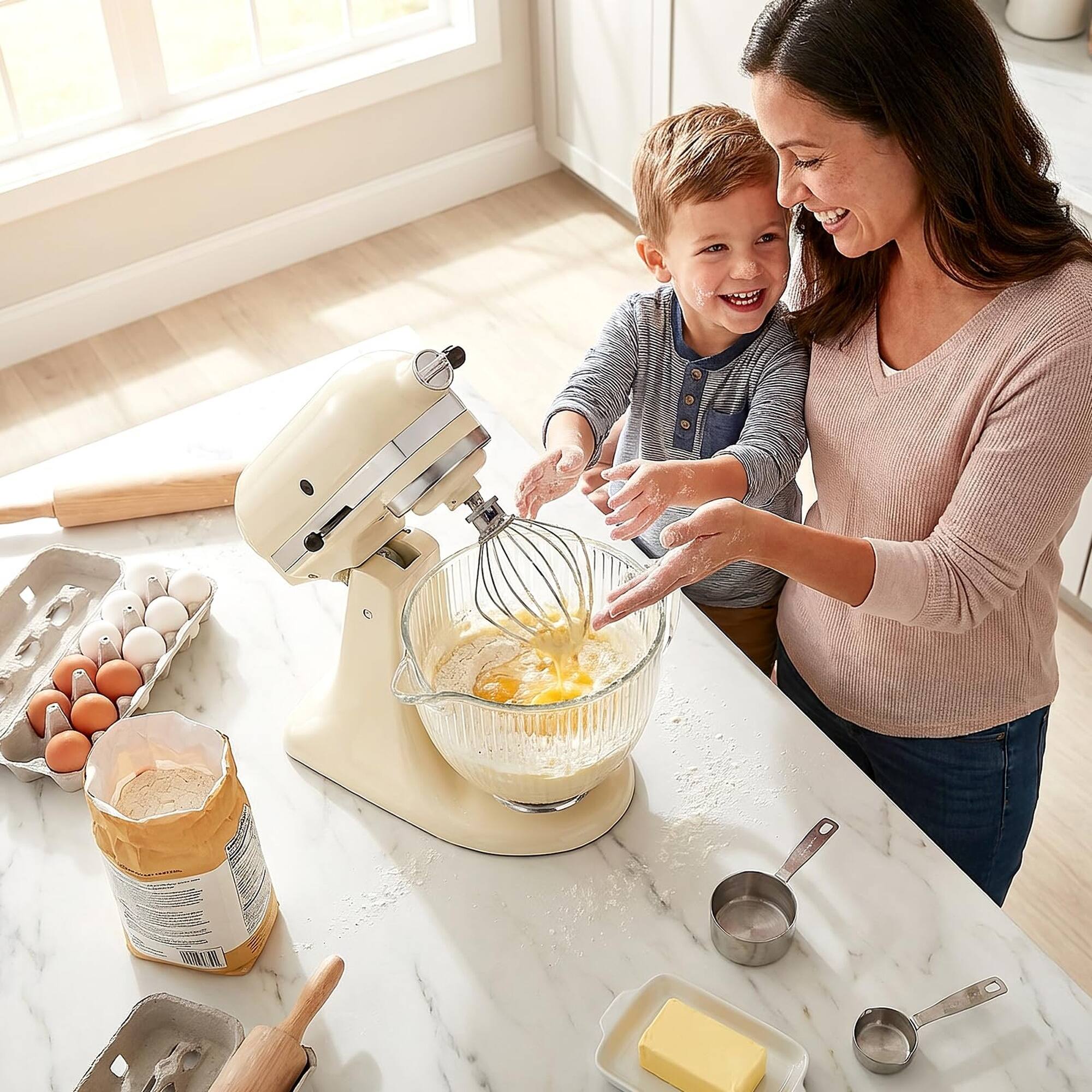 Alt View 2. Gvode - GVODE 5-Quart Glass Mixing Bowl, Compatible with KitchenAid® 4.5-5 Qt Tilt-Head Mixers, Lid & Markings, Microwave Safe - White.