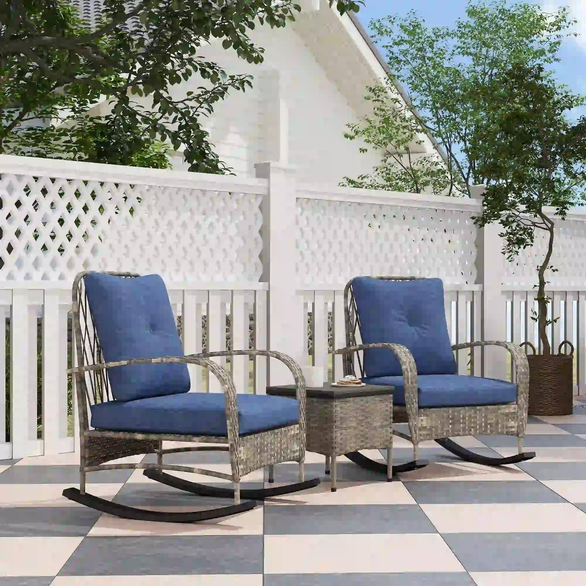 Alt View 6. Resenkos - Resenkos 3 Pieces Wicker Patio Furniture Set, A Square Garden Table And Two Rocking Chairs, Gray - Gray.
