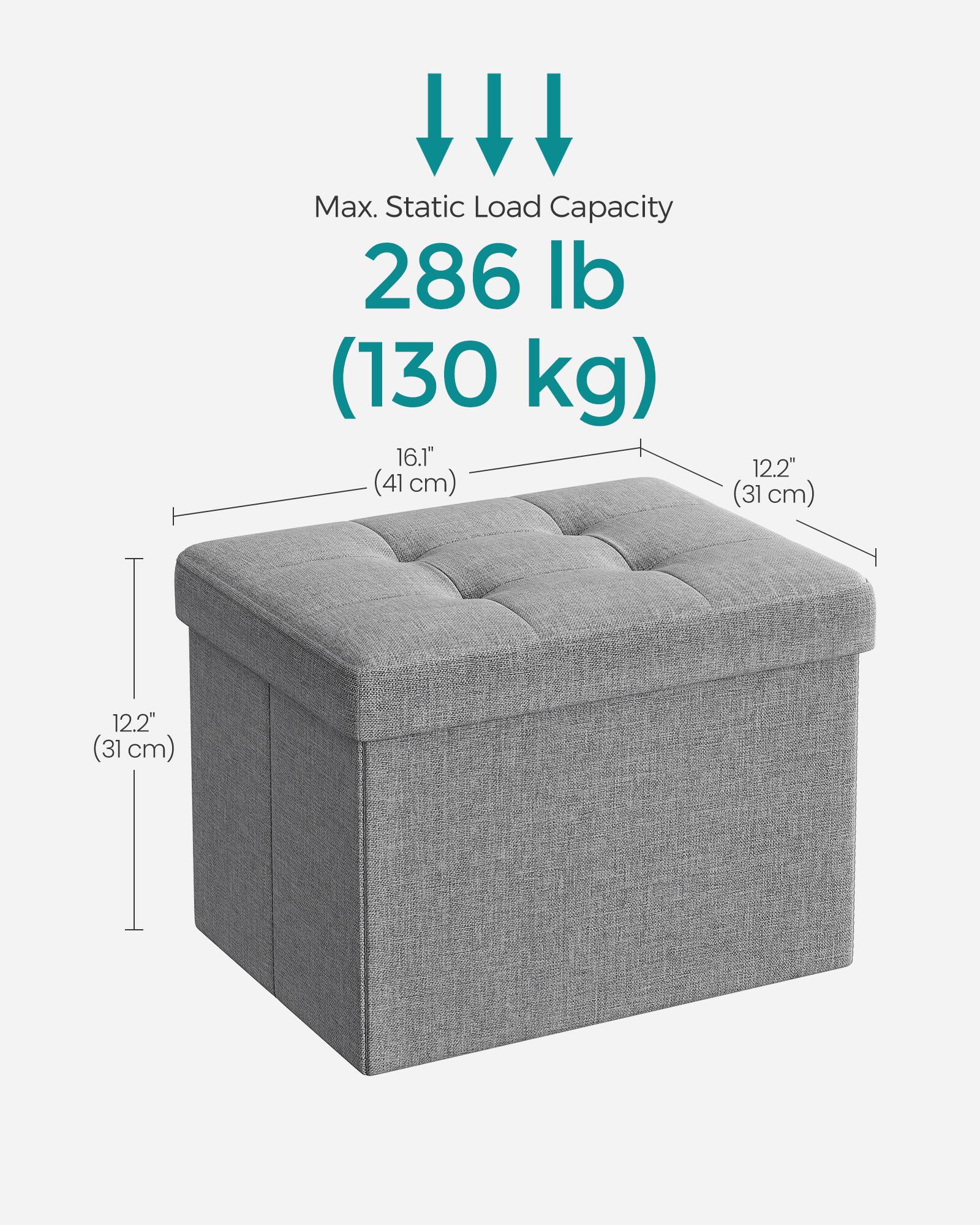 Max. Static Load Capacity: 286 lb (130 kg)  
16.1" (41 cm)  
12.2" (31 cm)  
12.2" (31 cm)