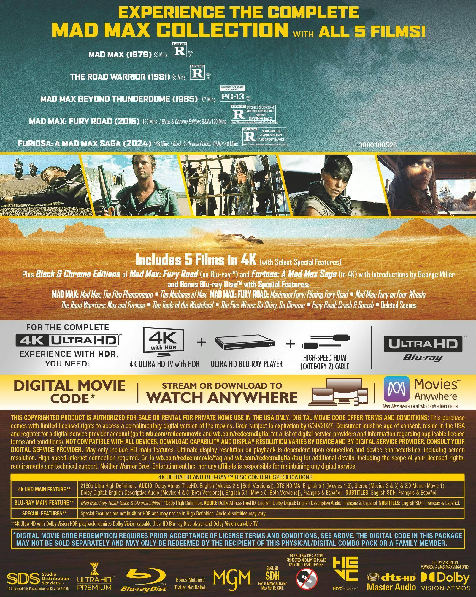 Back. Mad Max 5-Film Collection   - 4K Blu-Ray.