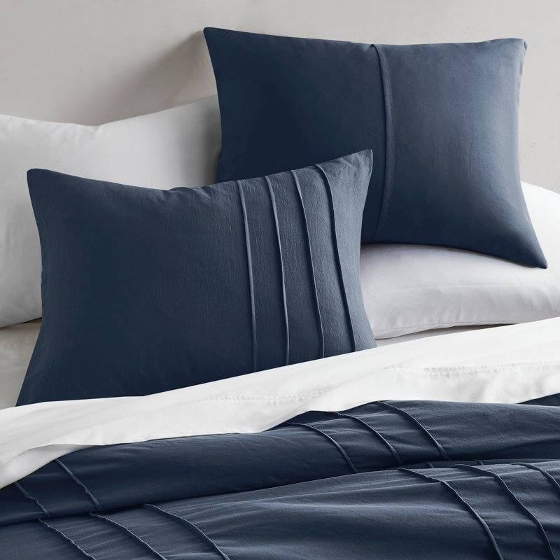Left. Hivvago - Twin/Twin XL Microfiber Pleated Bohemian style Pre-Washed Comforter Set in Navy - Navy.
