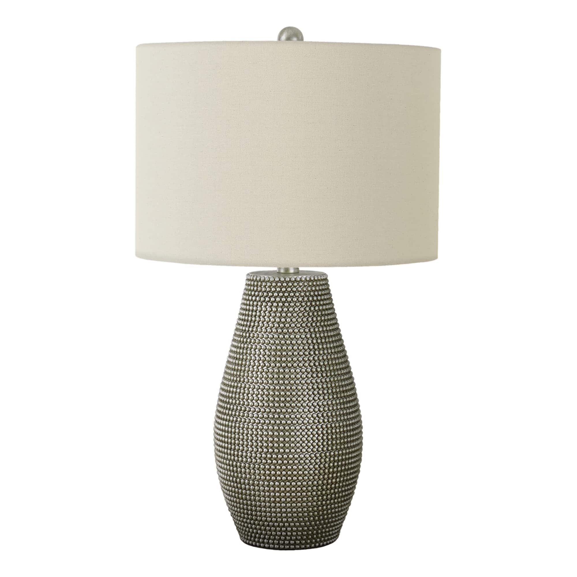 Luckbyte - 24 Inch Grey Resin Table Lamp Ivory Cream Shade Contemporary Home Lighting