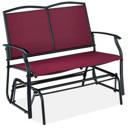 Best Choice Products - 2-Person Outdoor Swing Glider, Steel Patio Loveseat, Bench Rocker w/ Armrests - Burgundy/Black