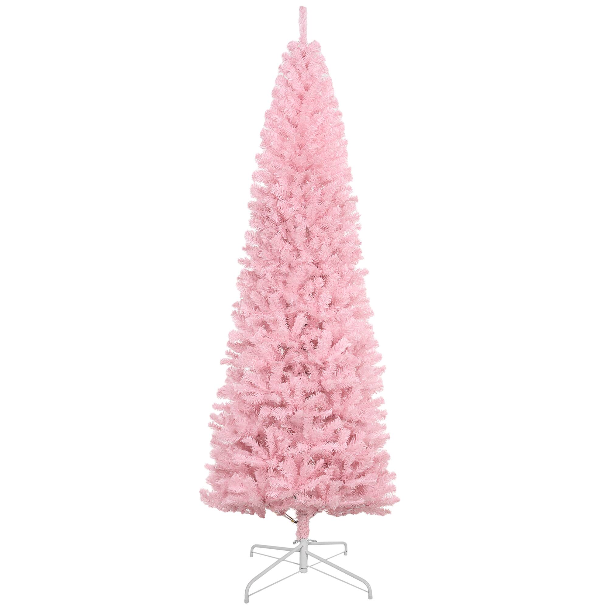 Alt View 8. Ecooso - 8' Tall Unlit Slim Douglas Fir Artificial Christmas Tree with 1168 Realistic Branch Tips - Pink.