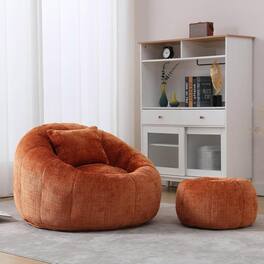 Trinkets Crazed - Pumpkin Bean Bag Chair - Comfy Accent Reading Chair with Ottoman & Pillow, Round Chair for Adults - Orange