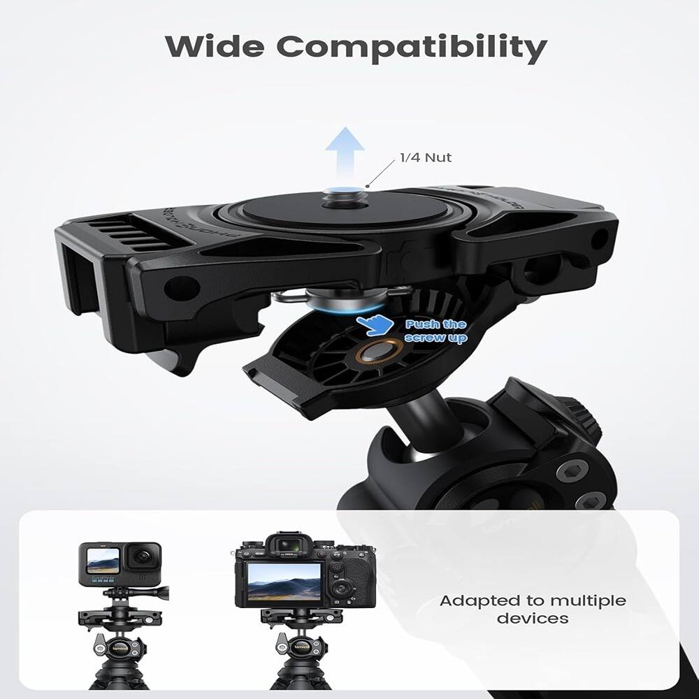 Wide Compatibility

1/4 Nut

Push the screw up

Adapted to multiple devices