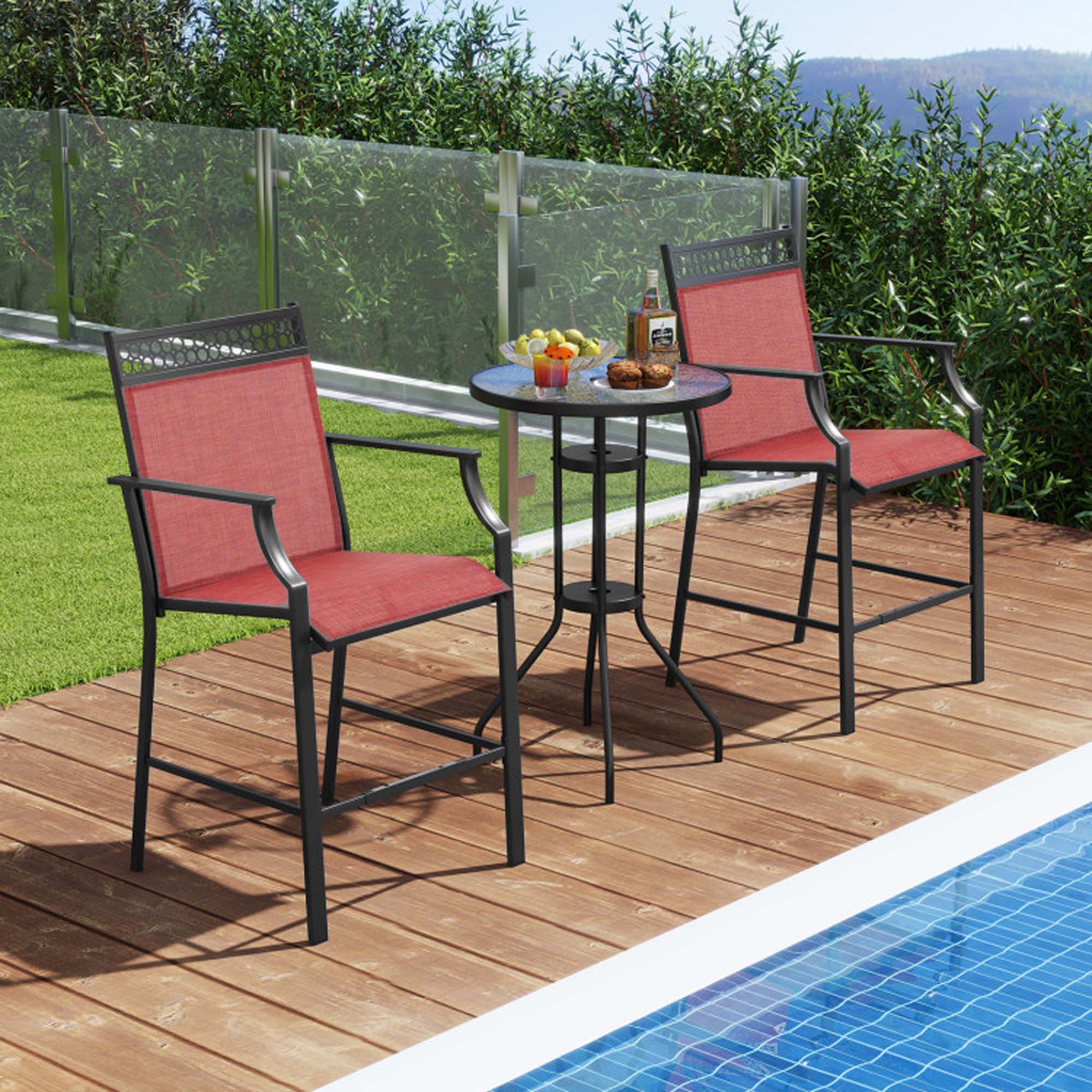 Alt View 1. Boyel Living - Red with Armrests with Footrest Outdoor Durable Set of 2 Bar Stools - Red.