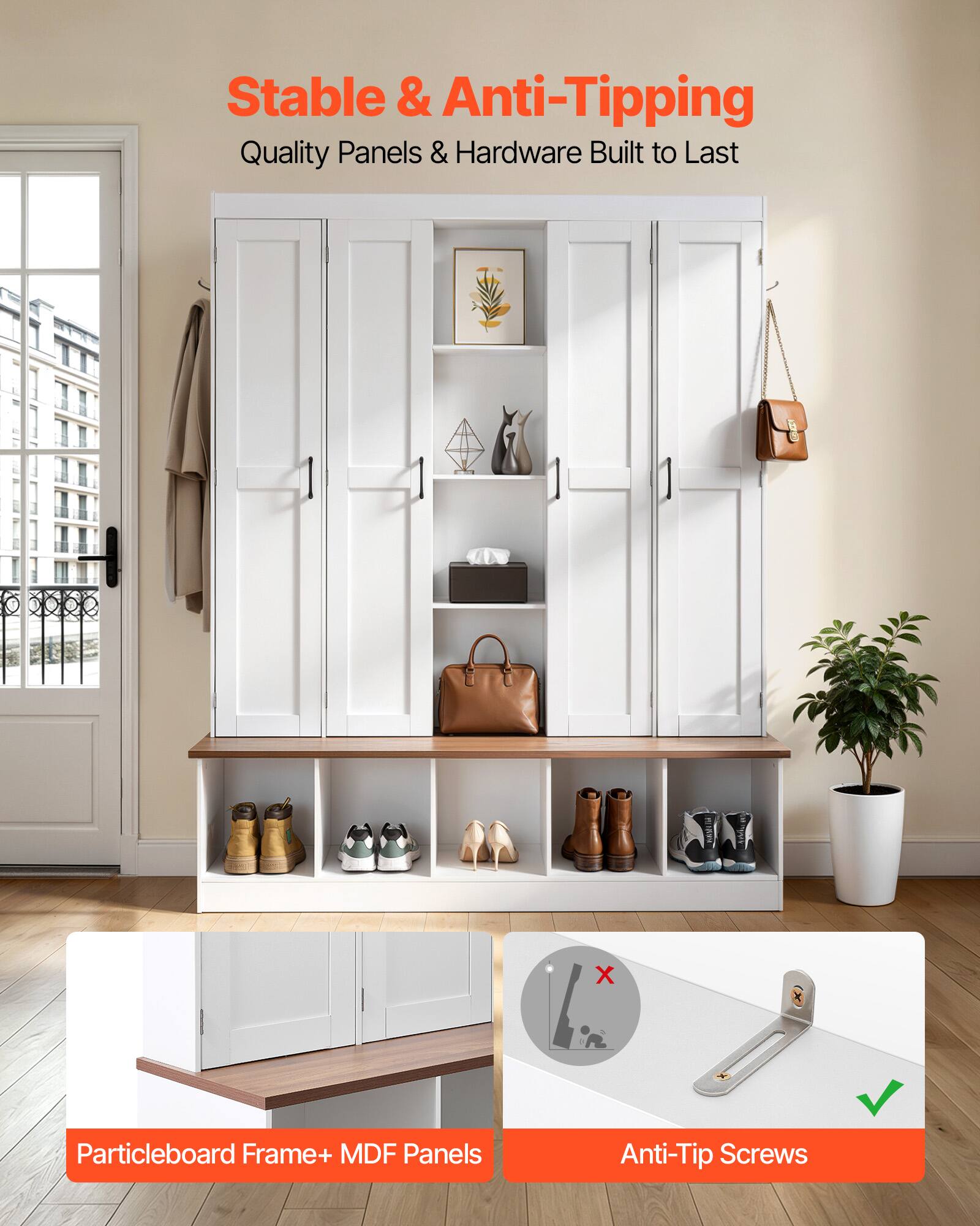 Stable & Anti-Tipping  
Quality Panels & Hardware Built to Last  

Particleboard Frame + MDF Panels  
Anti-Tip Screws