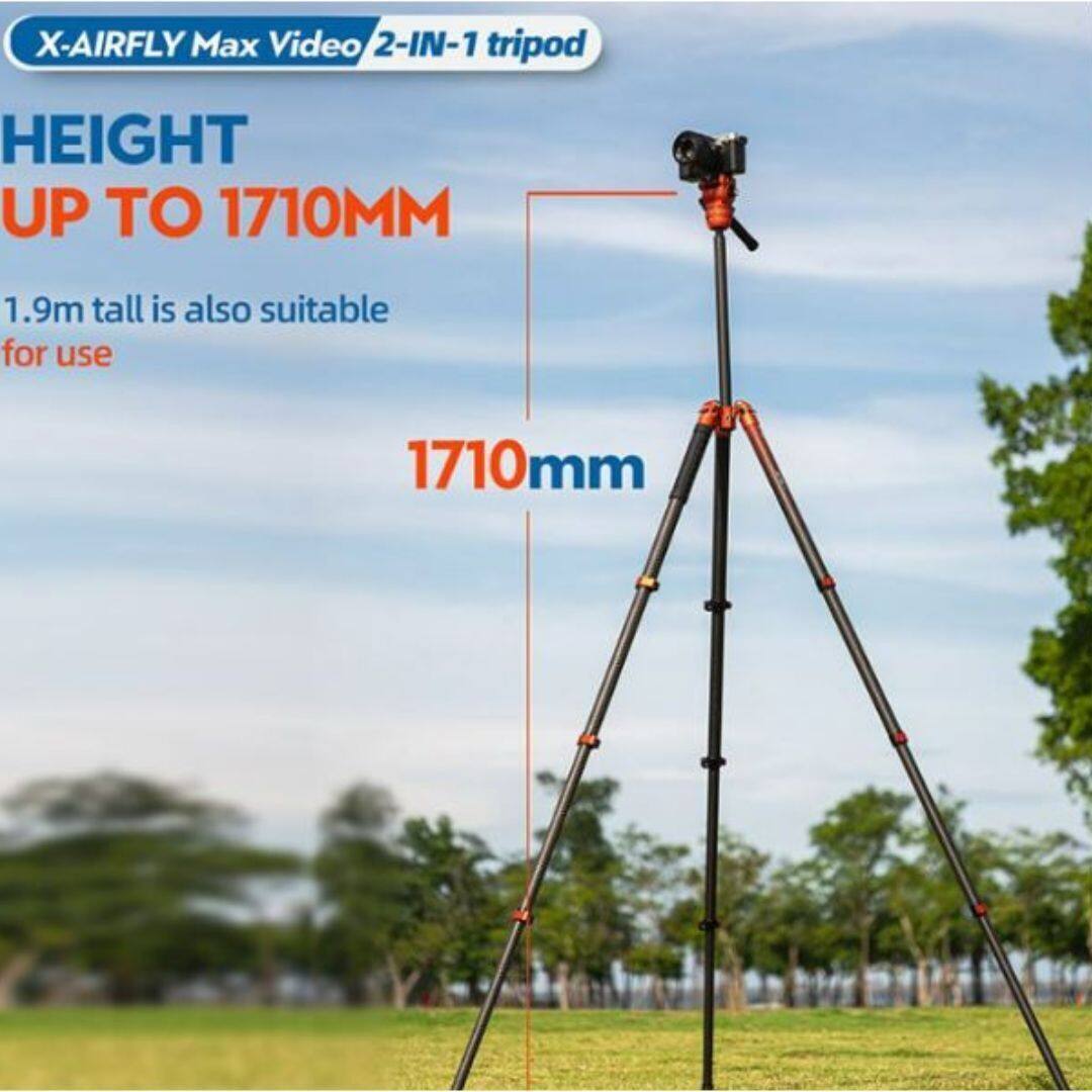 X-AIRFLY Max Video 2-IN-1 tripod HEIGHT UP TO 1710MM 1.9m tall is also suitable for use